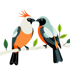 Whimsical Bird Pair Illustration-Colorful Birds Perched on Branch-Nature Inspired Artwork-Cute Bird Graphic for Kids-Animal Art Print for Home Decor