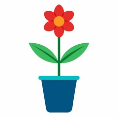 Simple Red Flower in Blue Pot Illustration on a White Background for Creative Projects