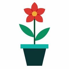 Simple Red Flower in a Pot Flat Vector Illustration for Spring and Gardening Concepts and Designs