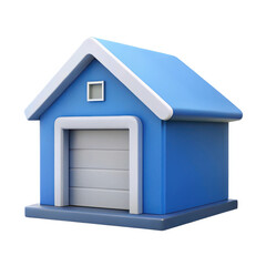 3d blue garage icon model isolated on white background