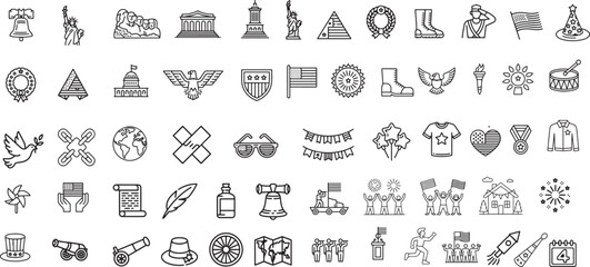  Independence Day thin line icon set,4th july symbols 