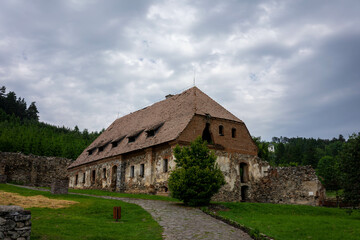 Obraz premium Interior view of the Lazar castle build between the 16-17 century located in Romania, Gyergyoszarhegy in hungarian, Lazarea in romanian.