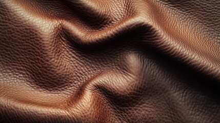 Highresolution closeup of rich brown leather texture showing natural grain and folds