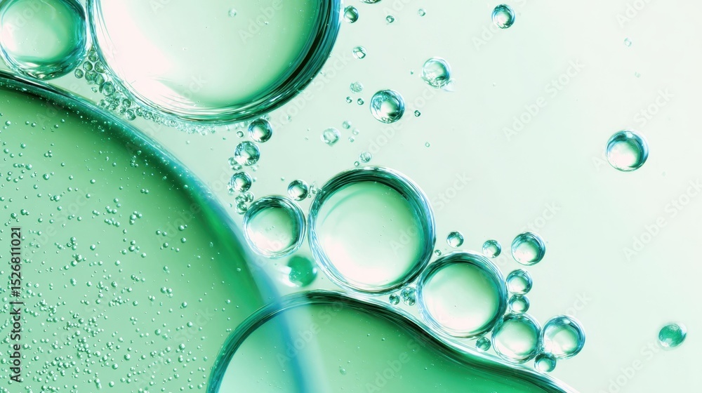 Poster iridescent emerald bubbles drifting, refracting light, creating ethereal geometric patterns with sof