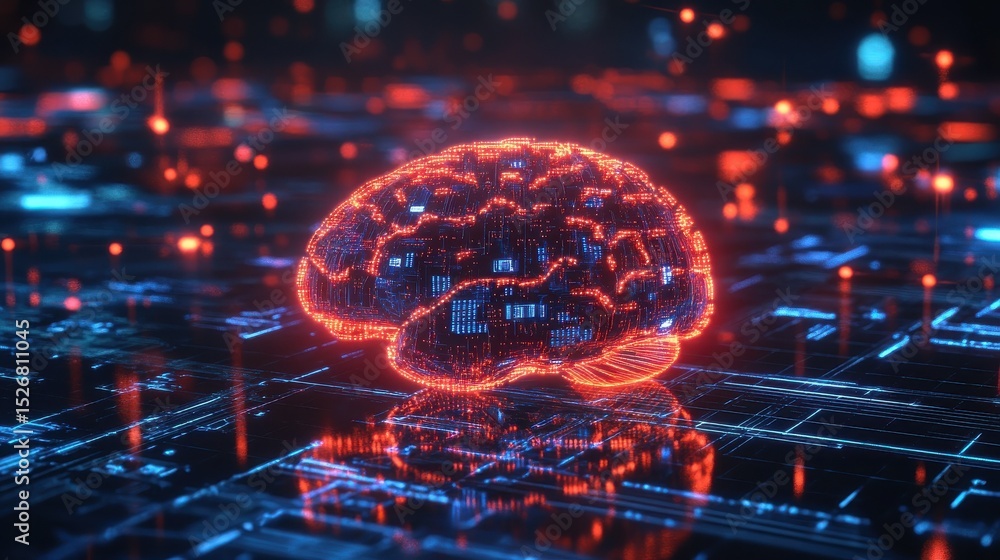 Aufkleber image depicts digital representation of brain, symbolizing artificial intelligence and robotics, sur