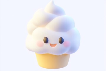 Obraz premium 3D cartoon cloud soft serve icon in fluffy white and raindrop blue with ultra high definition isometric view on white background