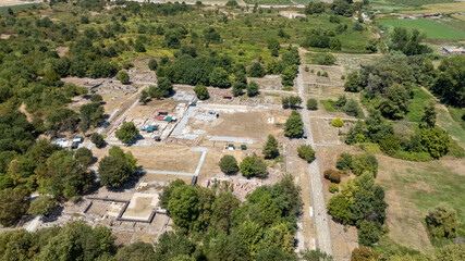 Aerial View of Ancient Archaeological Site of Dion, Greece Surrounded by Nature