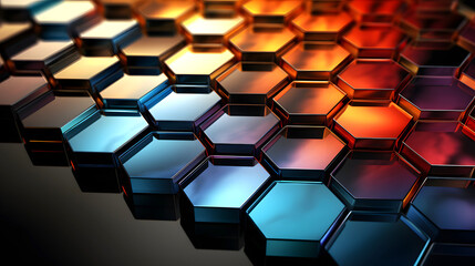 Colorful hexagonal pattern creates a stunning visual effect in a modern design surface