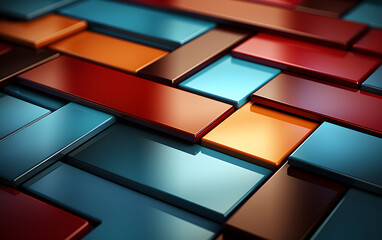 Colorful geometric tiles arranged in a modern pattern on a flat surface