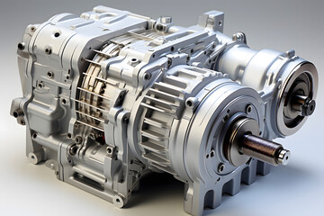 Detailed view of a complex automotive engine assembly showcasing precision engineering and intricate components