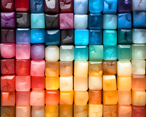 Colorful display of artisan wax cubes arranged neatly in a grid reflecting various hues and shades for creative projects