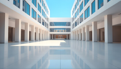 Obraz premium Modern architectural hallway contemporary building interior scene bright environment wide angle view