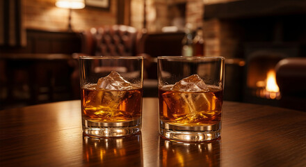 verres de whisky sur une table en bois dans un bar anglais