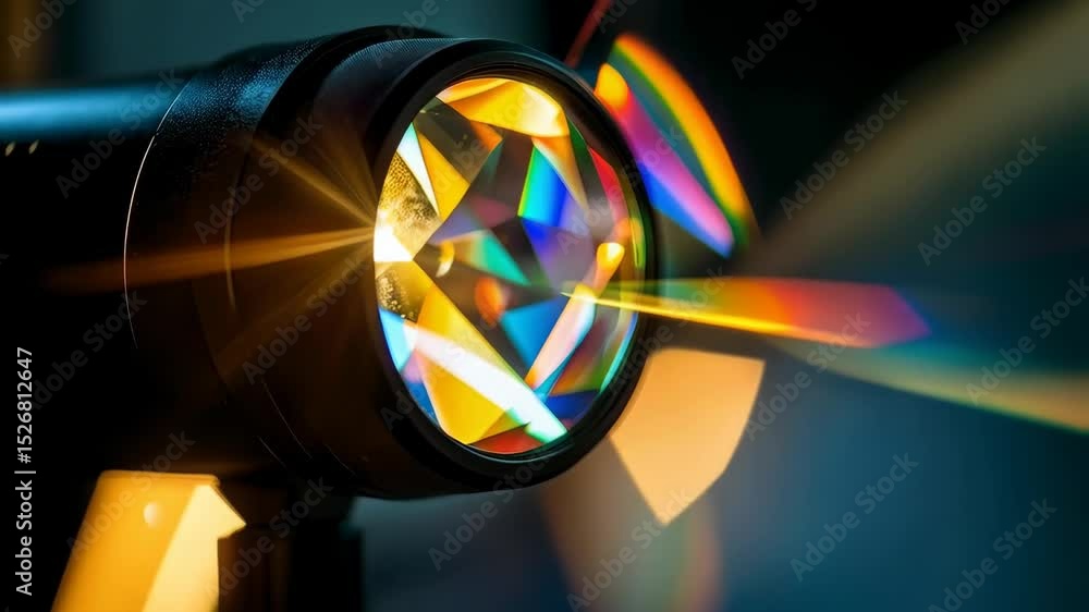 Poster optics showing spectrum of refracted light through a prism, optical experiment with color separation