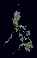 Philippines dotted map. Digital style map of the country on a dark background. Philippines shape with circle dots. Colored dots style. Small-sized circles. Creative vector illustration.