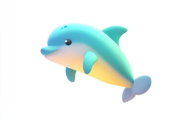 Fototapeta premium 3D cartoon dolphin with water jet in ocean blue and splash silver, ultra high definition isometric view on white background