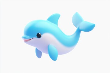Obraz premium 3D cartoon dolphin with water jet in ocean blue and splash silver, ultra high definition isometric view on white background