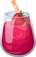 Strawberry juice vector illustration in glass with straw and fruit