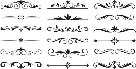 Set of vintage floral corner ornaments. Elegant baroque frame decorations in black vector for invitations, borders