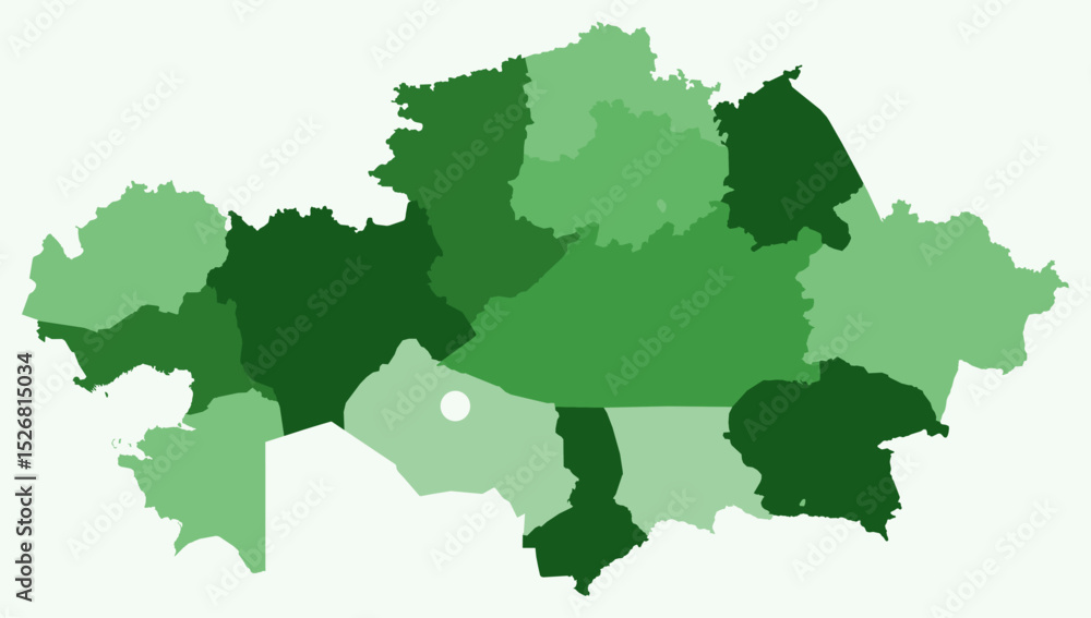 Poster map of kazakhstan with regions. just a simple country border map with region division. green color p