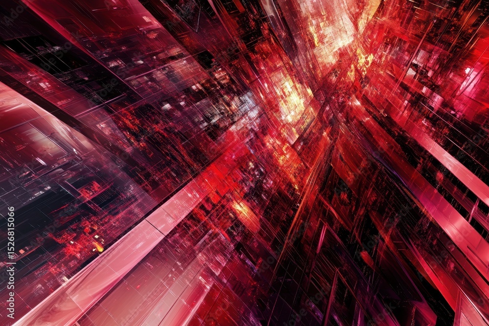 Poster dynamic red electric network visual representation exhibiting energy flow and abstraction in digital