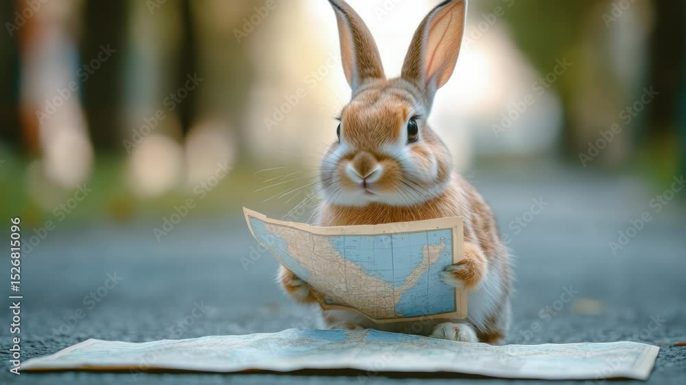 Poster a rabbit holding a map in its paws
