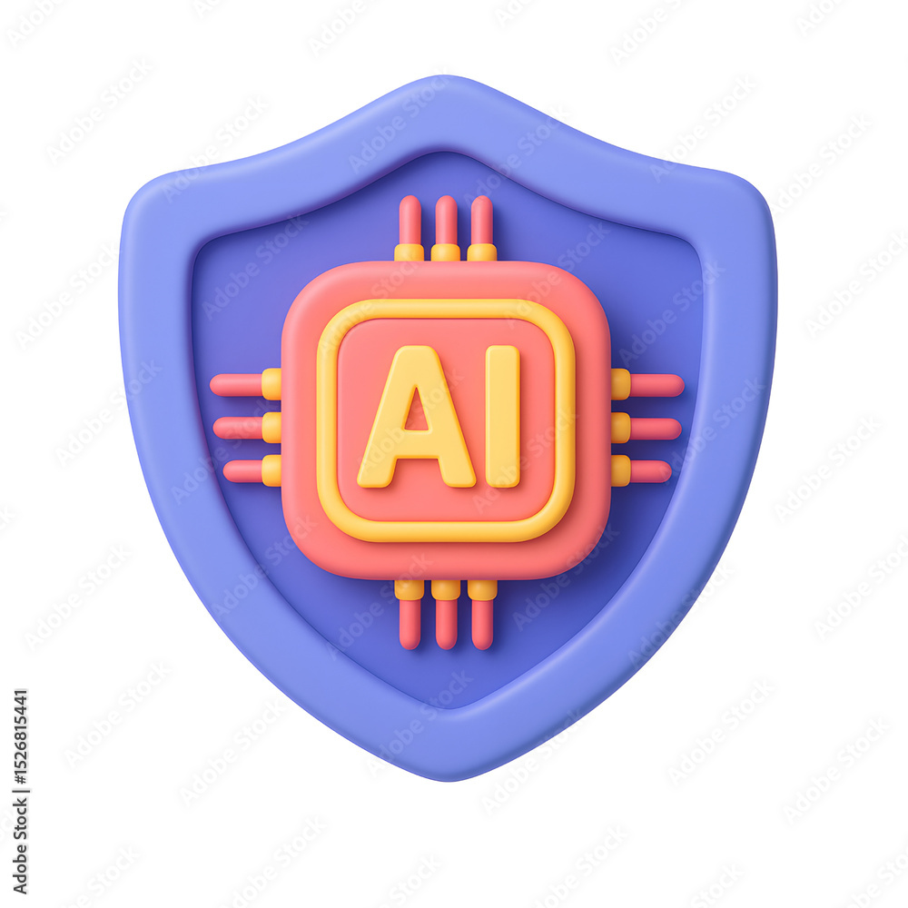 Poster artificial intelligence data protection technology, 3d render illustration transparency background