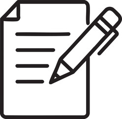 Simple Line Art Illustration of a Document with Lines and a Pencil for Writing or Editing