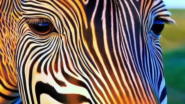 Abstract Zebra: A Colorful Close-Up of Nature's Striking Animal in Vibrant Detail