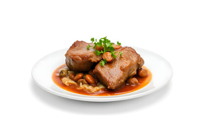 Savory braised meat dish gourmet kitchen food photography bright close-up culinary delight