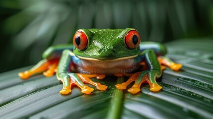 Fototapeta premium Yellow-legged Red-Eyed Amazon Tree Frog photography in the leaves