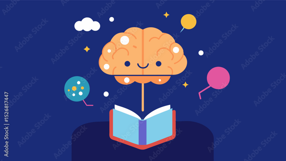 Poster an illustration of a brain with different areas lighting up as a person reads and interacts with an 