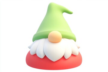3D cartoon gnome hat icon in ruby red and moss green with studio lighting, ultra high definition isometric view on white background