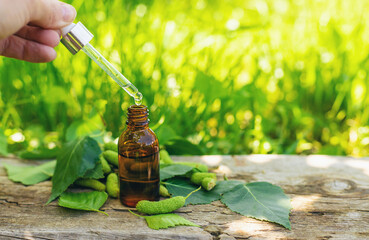 birch buds extract and supplements. Selective focus.