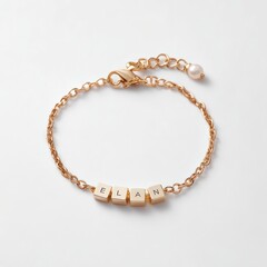 Charm bracelet spelling name in subtle gold tones, accessory meaningful personal representing identity