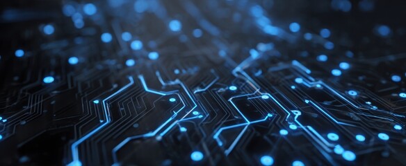 The Futuristic Circuit Board Featuring Vibrant Blue Light and Complex Patterns