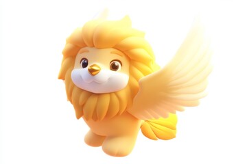 Fototapeta premium 3D cartoon griffin treasure guard icon with lion gold and eagle bronze in ultra high definition isometric view, detailed fantasy creature design