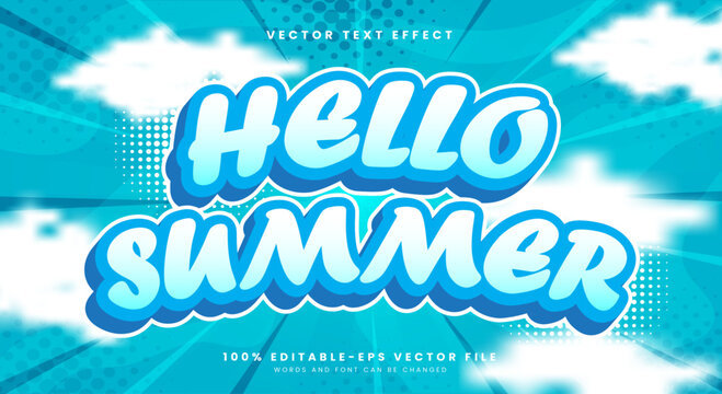 Hello Summer 3d editable text effect template Suitable for summer beach theme