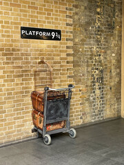 shopping cart on the street on platform 9/11 in london king's cross