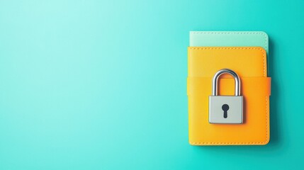 Secure data protection padlock on yellow notebook