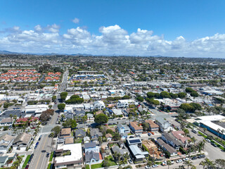 Aerial view of wealthy Encinitas town in San Diego, South California, USA. 