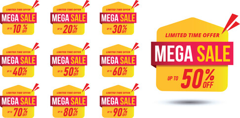 Obraz premium Sale banner template design background ,sale special up to 10% off,20% off,30% off,40% off,50% off,60% off,70% off,80% off,90% off. Super Sale, end of season special offer banner. vector illustration.
