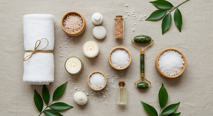Luxury Self-Care & Spa Retreat: Flat Lay of Organic Beauty Products, Natural Elements & Relaxation Essentials
