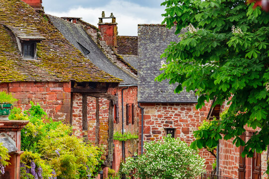 Collonges-la-Rouge, listed in Les Plus Beaux Villages de France, Most Beautiful Villages in France, red sandstone village, picturesque narrow alleys and stone houses, France, Correze, Dordogne valley