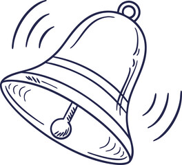 Simple hand drawn bell illustration with sound waves for notification and alert symbols