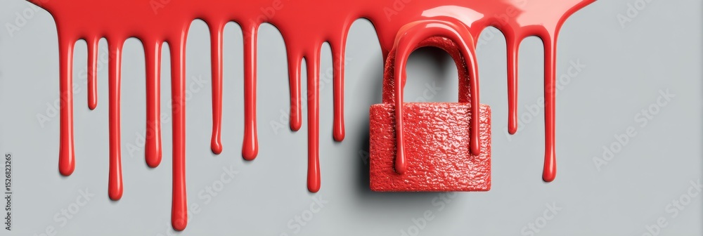 Poster melting 3d lock icon entangled by phishing tentacles represents security vulnerability and online th