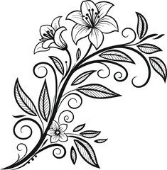 Elegant black floral seamless pattern with ornate vintage scroll elements