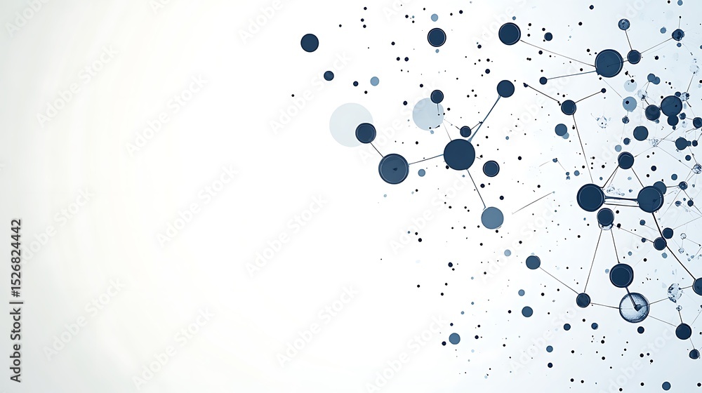 Poster abstract background with molecules and particles.