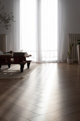 Suelo de parquet natural en espiga en un piso luminoso