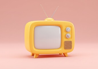 Retro Yellow Television on a Pastel Background